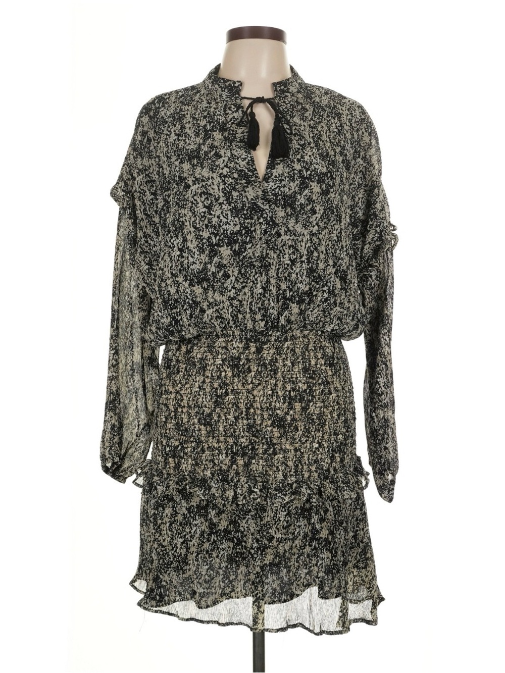 NWT AQUA Bloomingdale’s Black White Abstract Floral Ruffle Dress L